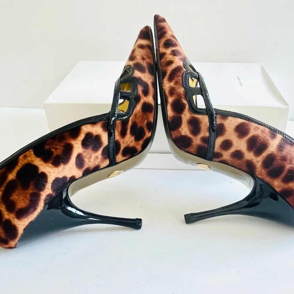 Dolce & Gabbana calf hair tan black animal print heels 38